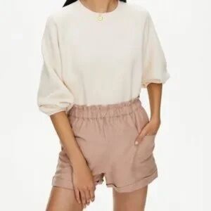 Wilfred Free High Rise Elastic Waist Pull On Linen Shorts, Size Medium